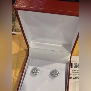 14k White Gold 8Ct VVS1/D Moissanite Lab Created 10mm Stud Earrings & Screw Back